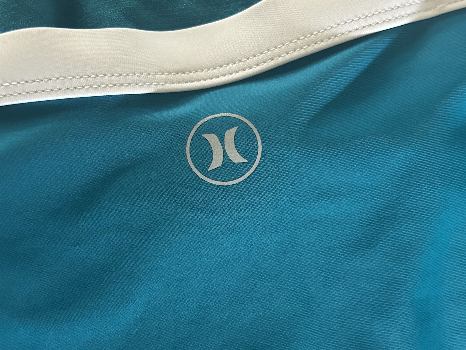 Hurley Womens High Neck One Piece Swimsuit Teal Blue White Trim Size XXL 2XG