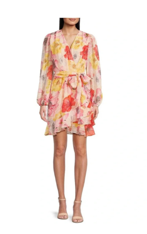 NWT- Alex Marie (Sz-2) Laurel Floral print Crinkle Chiffon Long Sleeve Dress