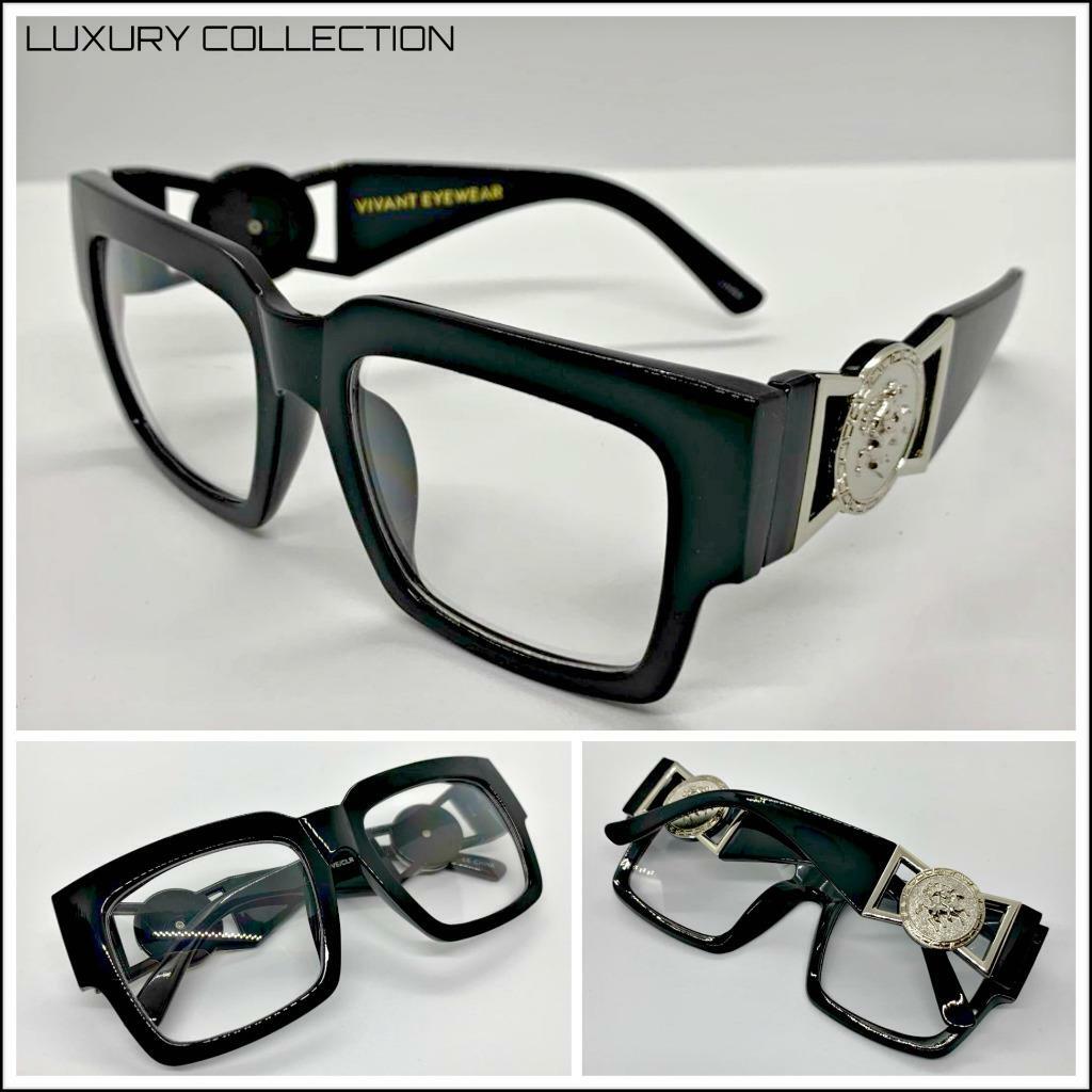 CLASSIC RETRO HIP HOP Style Clear Lens EYE GLASSES Thick Frame Silver Medallion