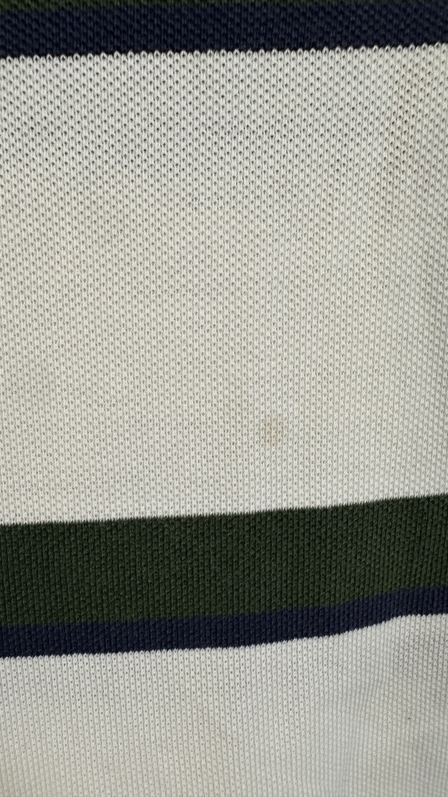 Men’s XL Striped Knit Polo Shirt White Green Blue Logo