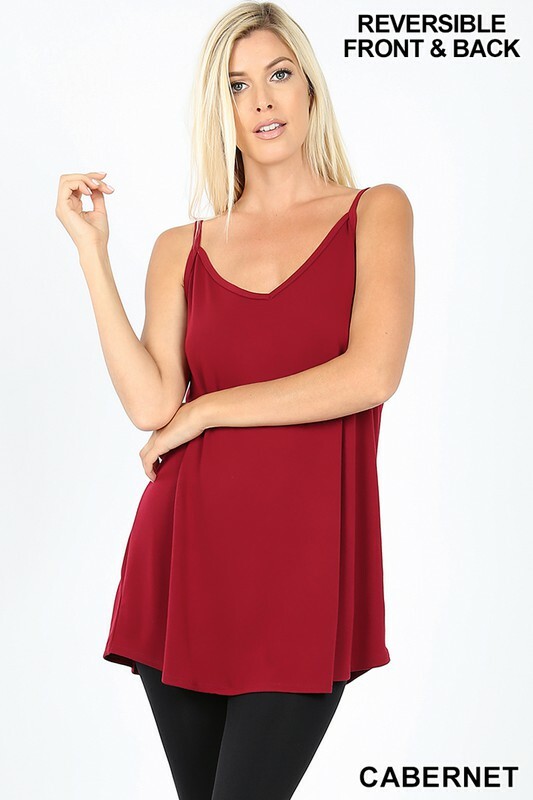 ZENANA Reversible Scoop n V neck Tunic Tank Top Cami Flowy Rayon REG N PLUS S-3X