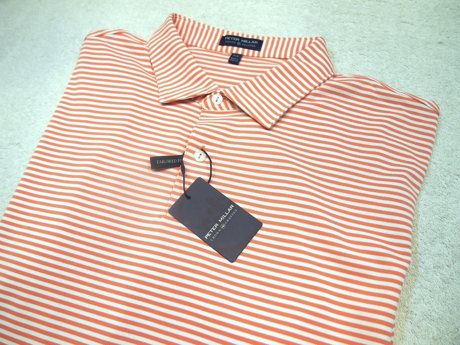 Peter Millar Crown Crafted Performance Fabric Striped Golf Shirt NWT XXL $98