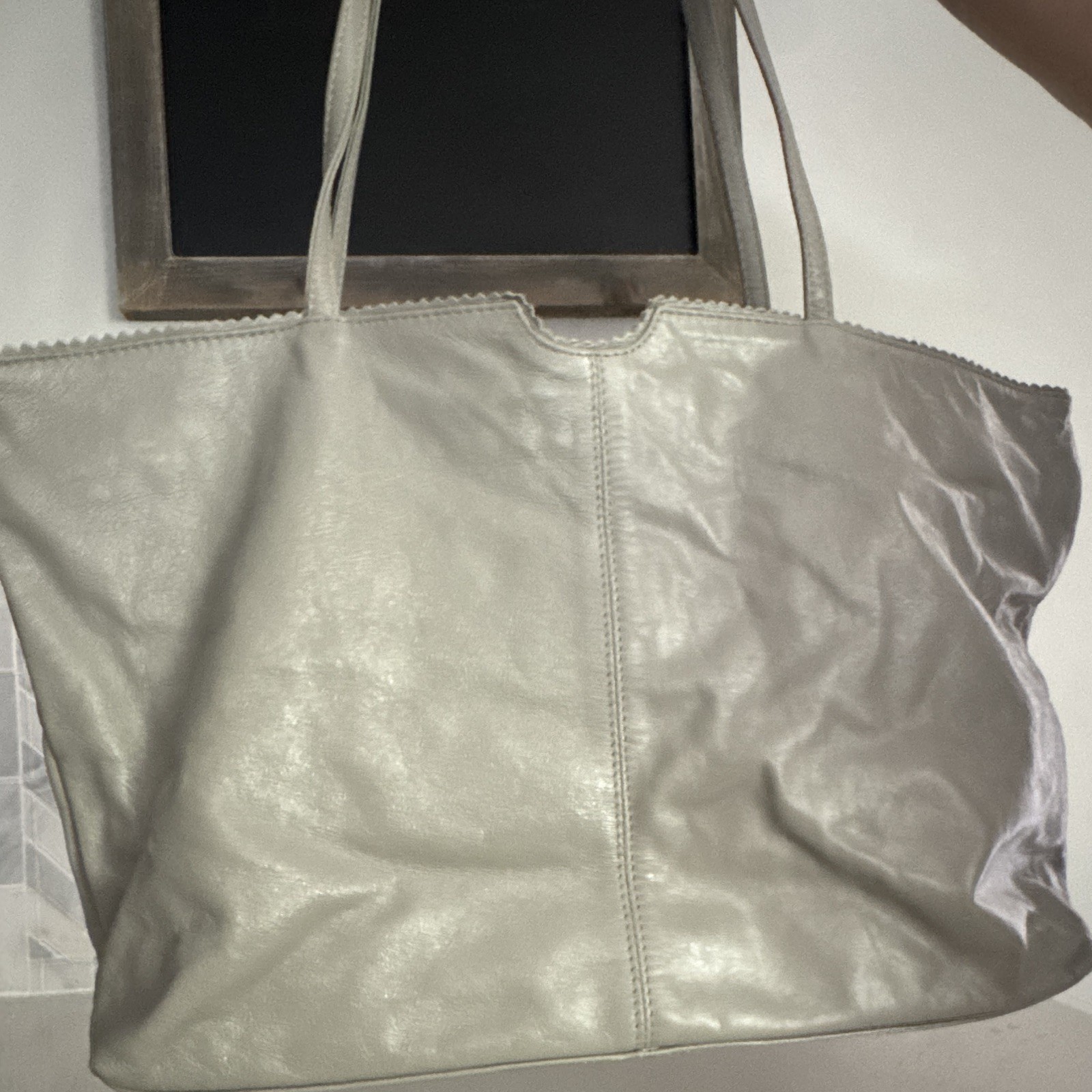 Latico Silver Tote Bag Open Top Double Handles Floral Lining Multicolor