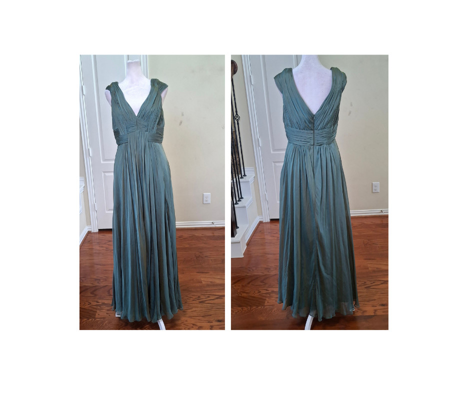 Carmen Marc Valvo Dress 100% Silk Women 8 Sage Green Draped Grecian Ethereal