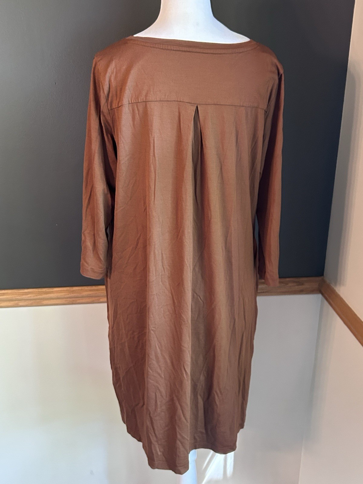 Wool& Wooland Rowena Merino Wool Blend V-neck Swing Dress Large Long Terracotta