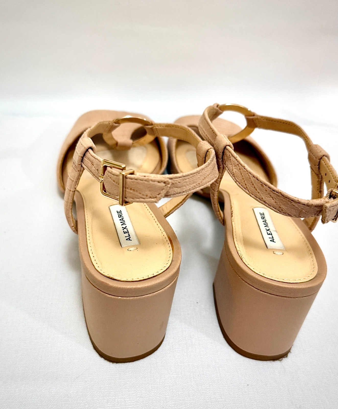 Alex Marie Tan Suede Slingback Sandals 2″ Heel Buckle Strap Open Toe Size 8.5M