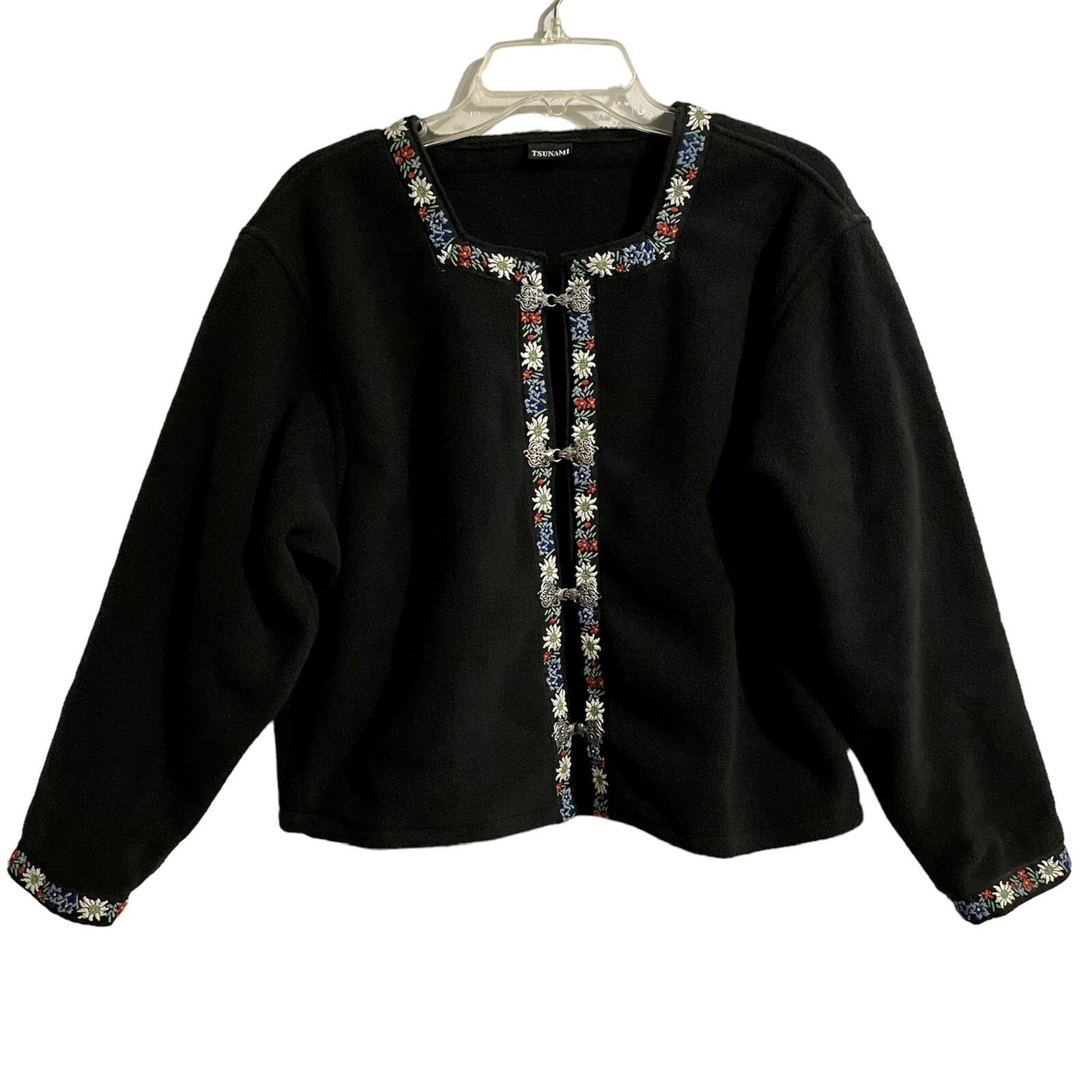 Vintage Tsunami Fjord Cardigan Black Size Large Wool Fleece Nordic Classic Boho