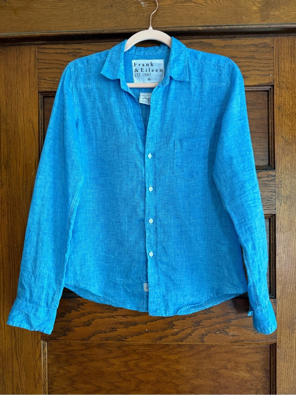 FRANK & EILEEN 100% Linen Bright Blue Turquoise Button Down Barry Shirt Beachy