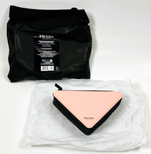 Prada Triangle Clutch Bag Cosmetic Pouch Pink & Black NWT