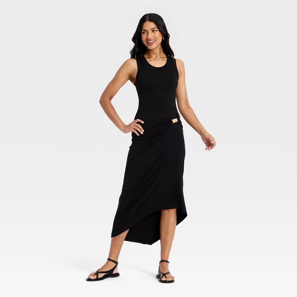 Women Asymmetrical Knit Midi Dress – A New Day Black L