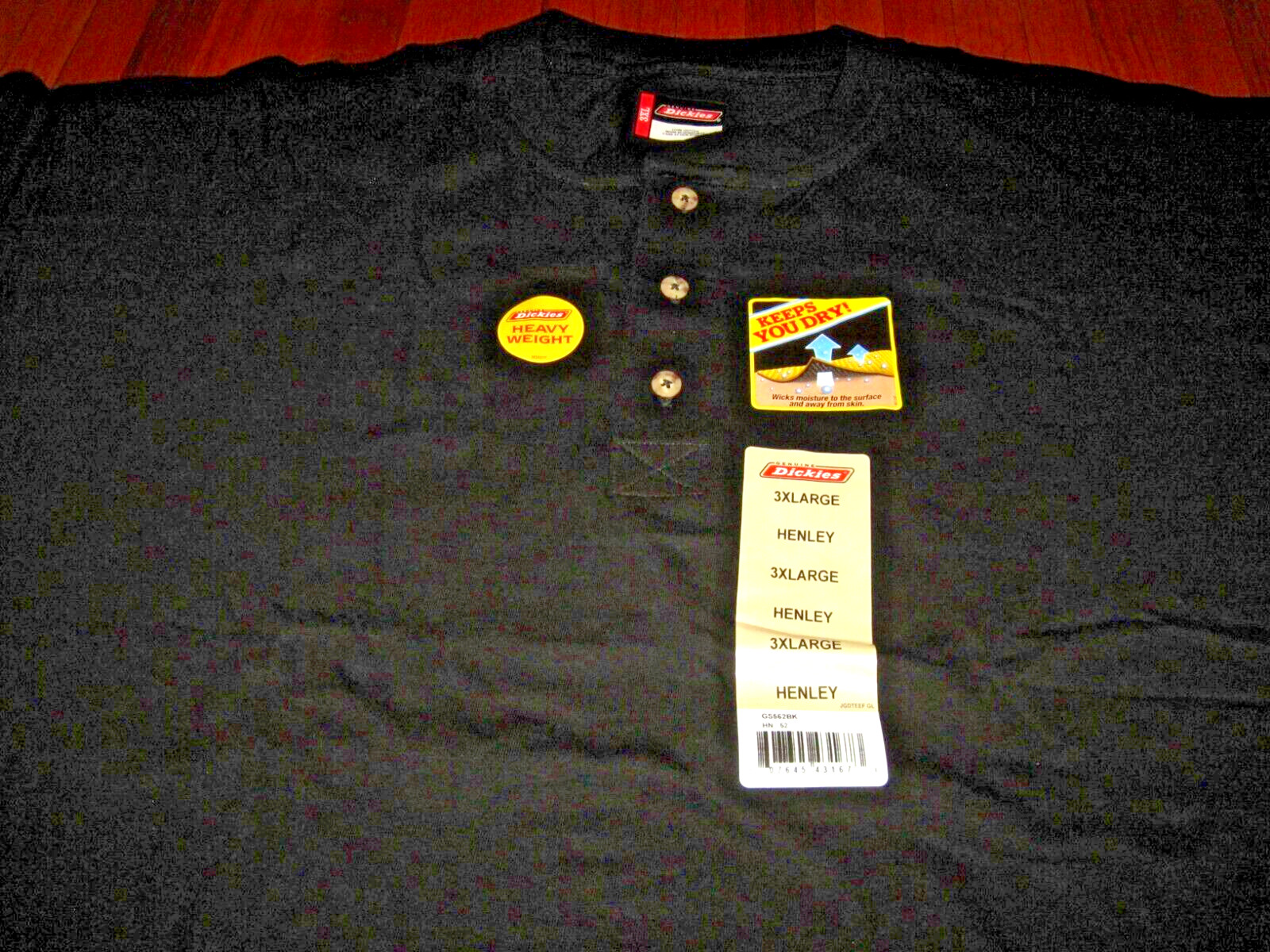 Big & Tall Dickies Black Heavyweight 3 Button Henley T-Shirt Size 3XL NWT