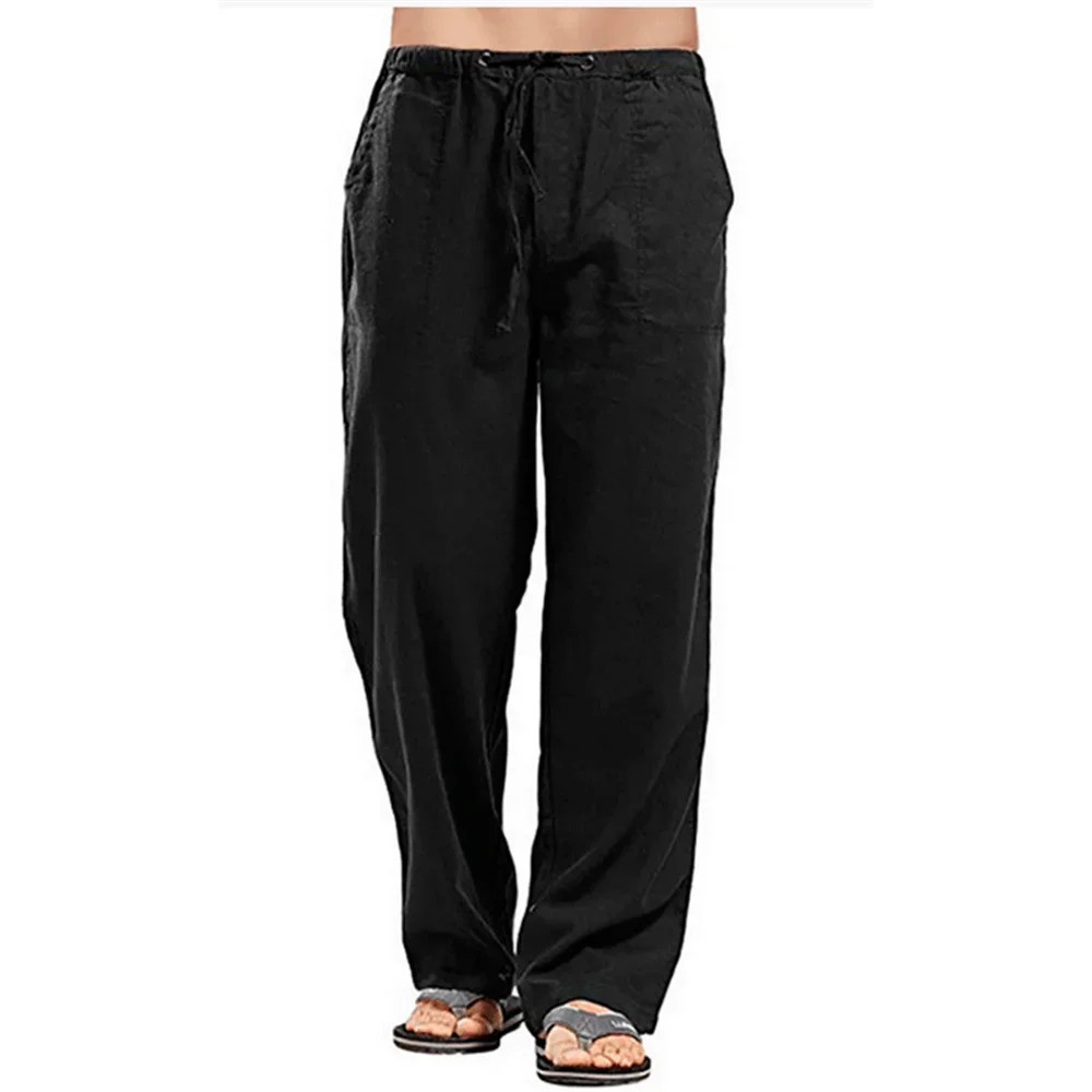 Mens Cotton Linen Loose Pants Casual Drawstring Beach Yoga Baggy Long Trousers