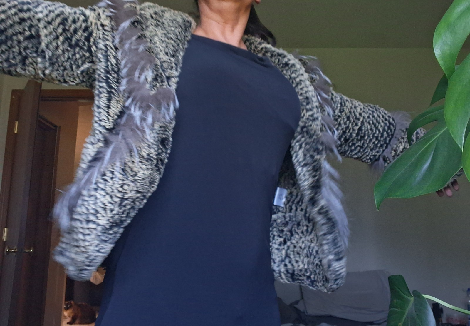 Real fur jacket, womens size small, rabbit body and lining fox trim.