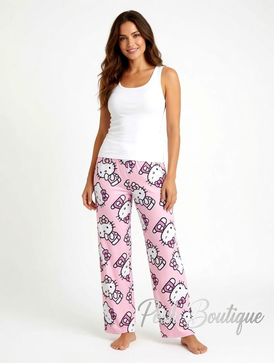 Hello Kitty Pajama Pants Sleep Womens Size XS S M L XL Plus 2X 3XL Lounge Pink
