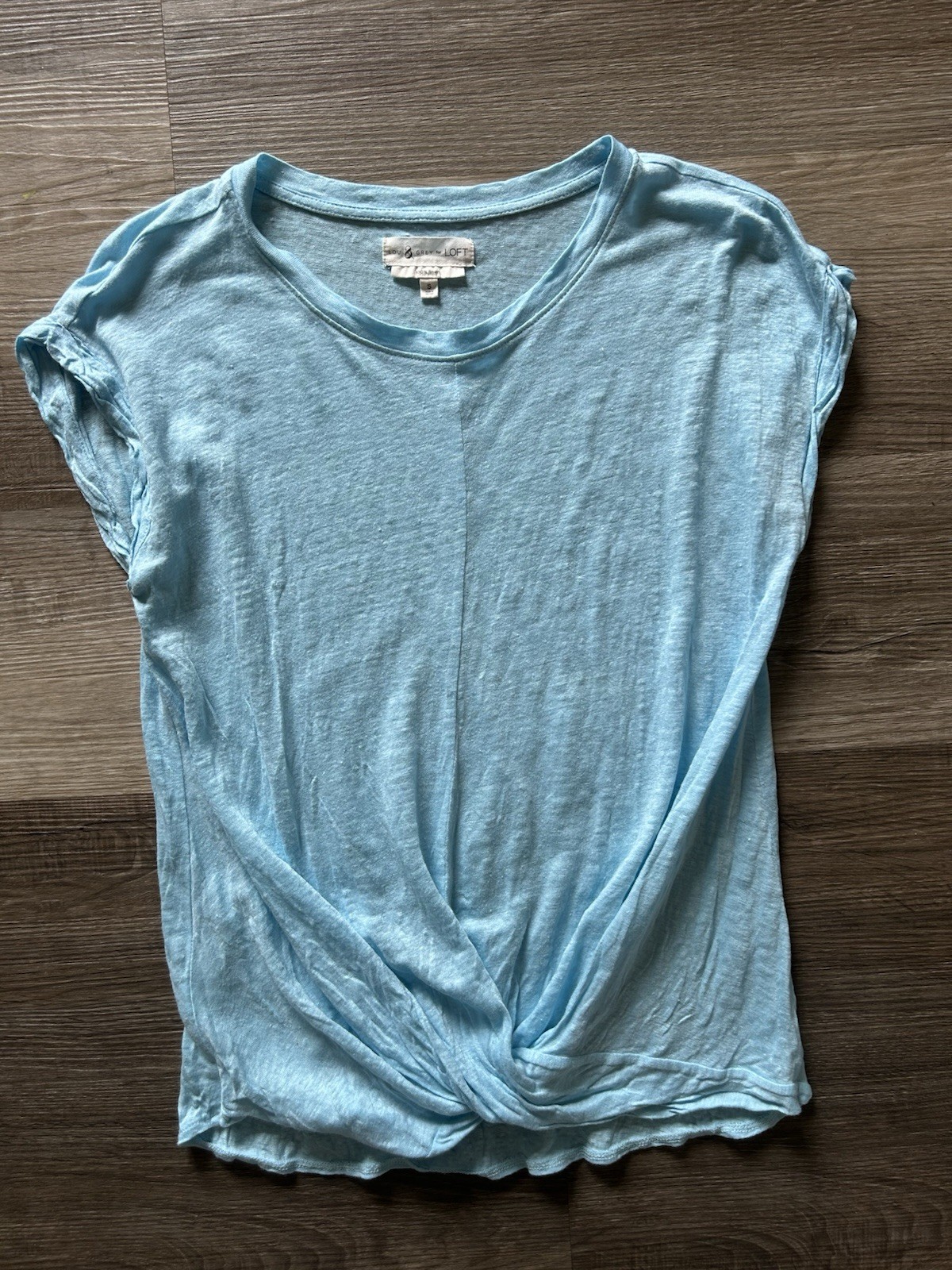 LOFT Lou & Grey 100% Linen Aqua Blue Twist Front T-Shirt Top – Size S