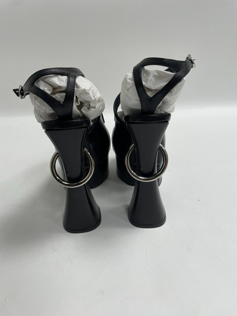 Lanvin Smile Black Leather Platform Sandal Ring Heel EU38 US8 UK5 $2145