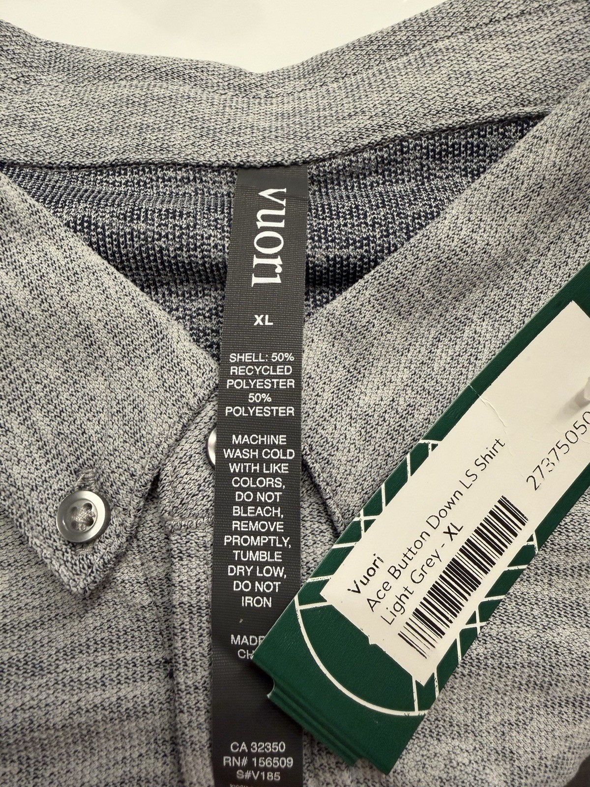 Vuori L/S Ace Button Down Shirt Men’s XL Light Grey V185 NWT Performance Pique