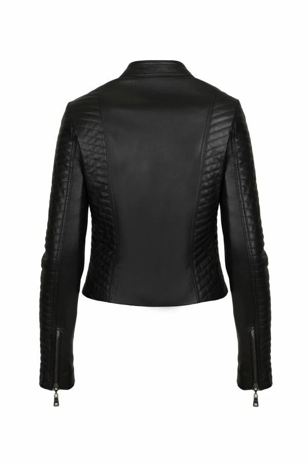 Womens Black Leather Jacket Genuine Lambskin Biker Jacket Custom S M L XL XXL-45