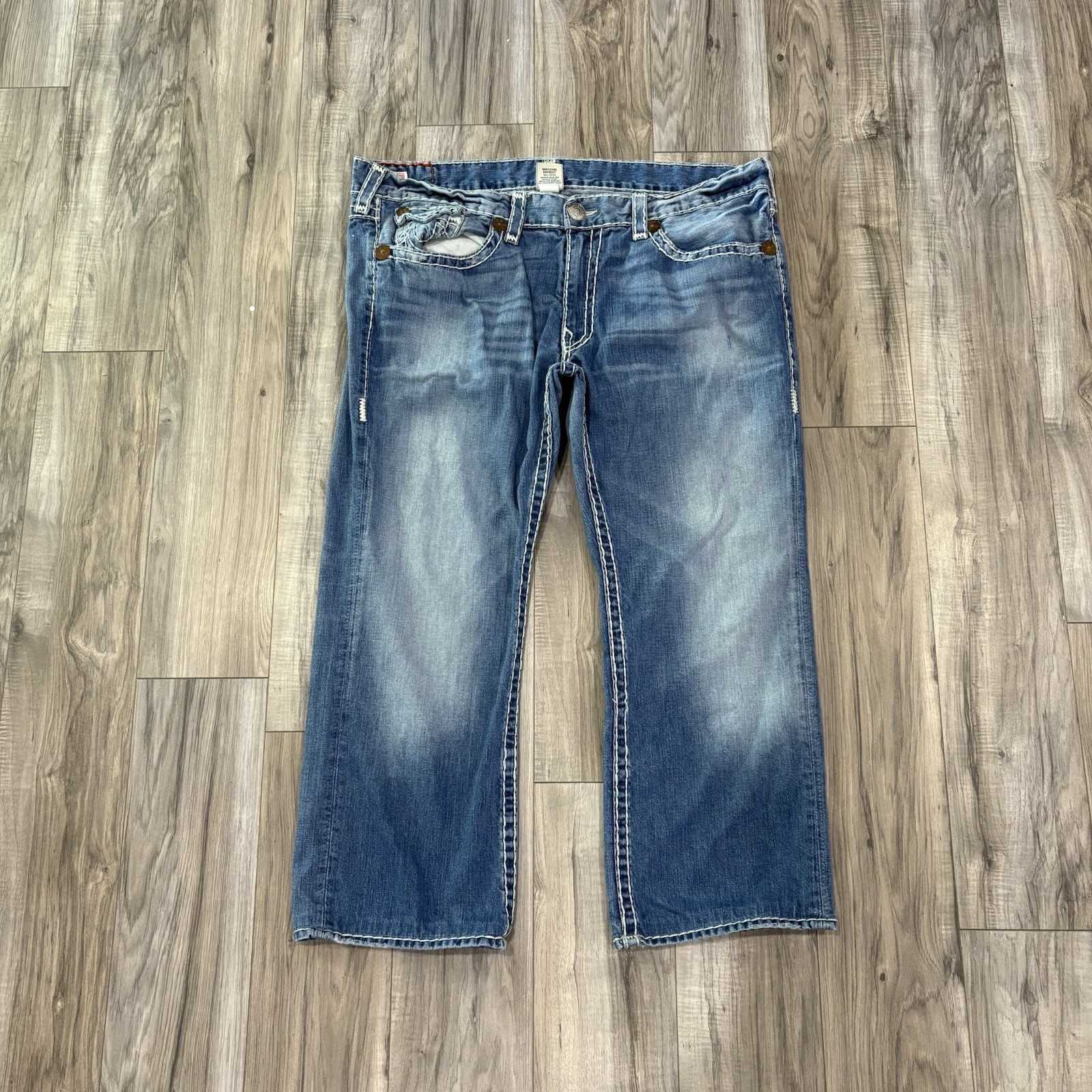 True Religion Jeans Ricky Super T Made in USA Mens 42×27.5 Thick Stitch Flaps