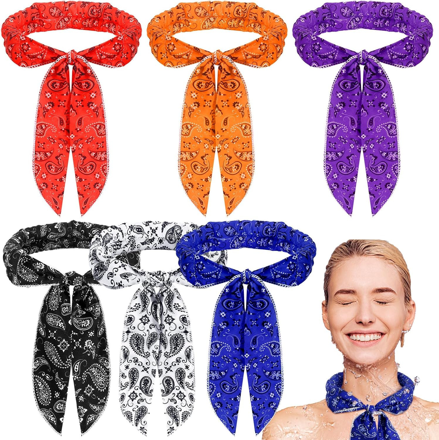 6 Pack Cooling Neck Wraps Ice Cooling Scarf Neck Bandana Wrap for Men Women