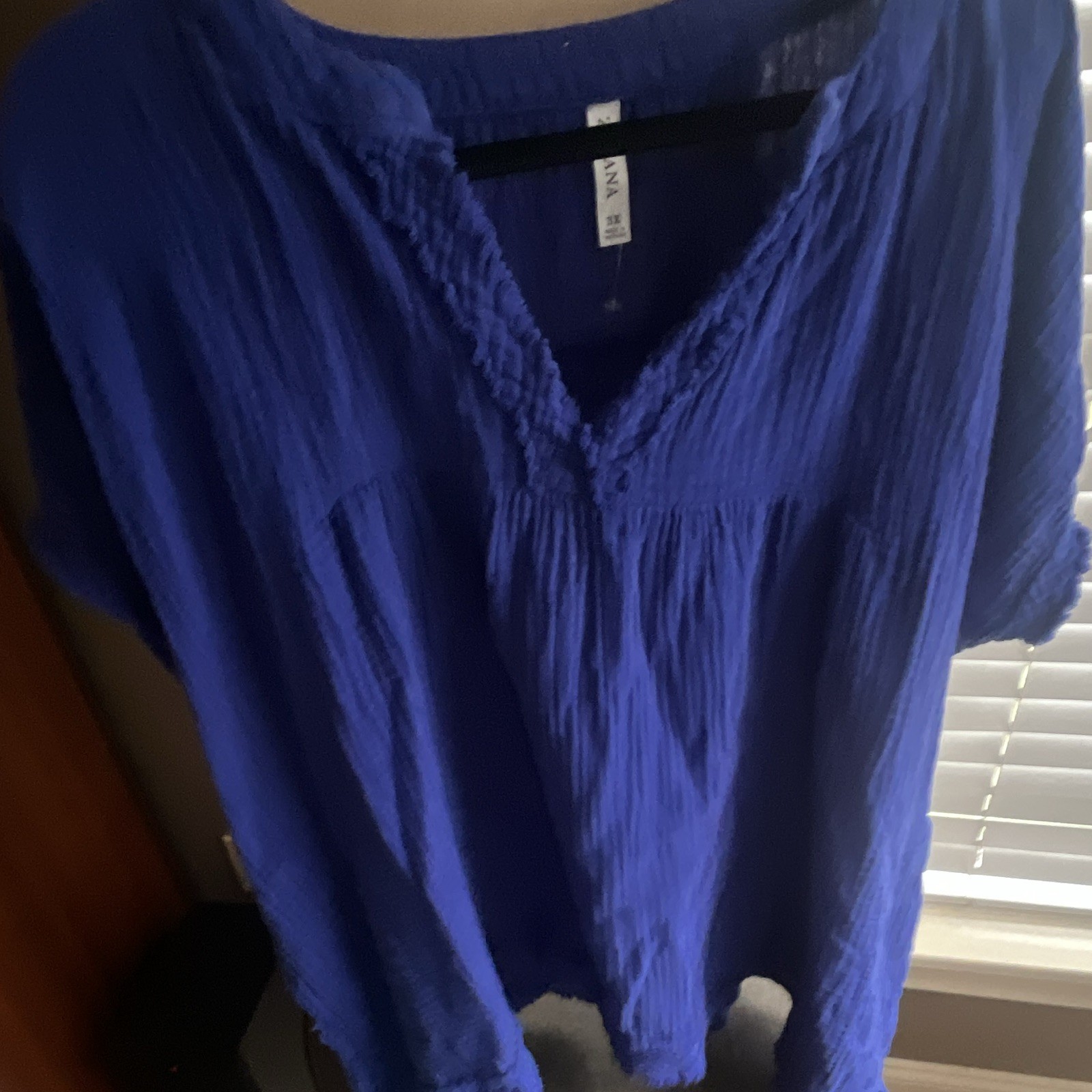 VENUS Blue Solid V-Neck Short Sleeve Pullover Blouse Plus 3X