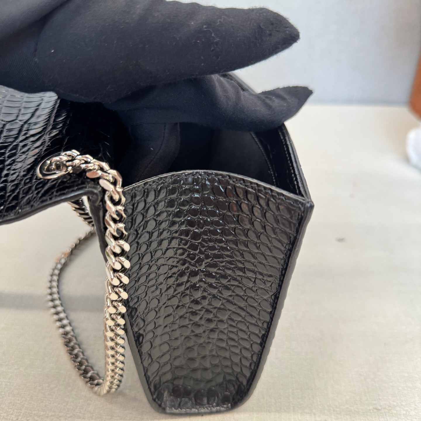 Saint Laurent Kate Small Black Croc Embossed Cowhide Crossbody Bag US Ship