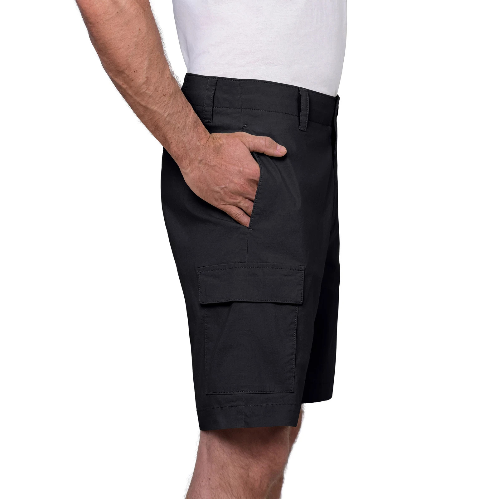 Wearfirst Men’s Classic Fit Stretch Fabric Cargo Shorts, Black, 30