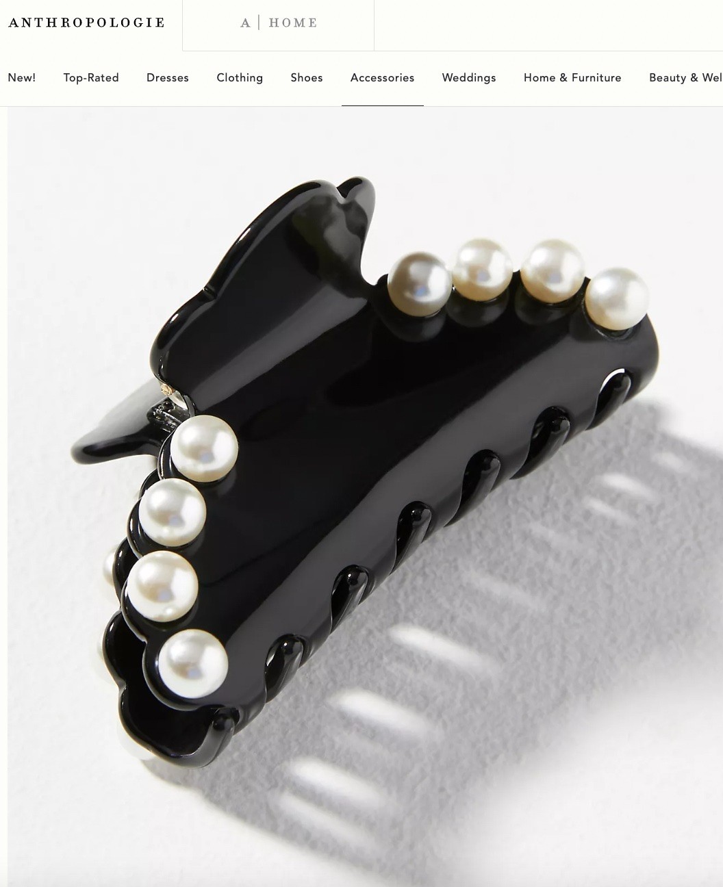 NWT $65 Lele Sadoughi for Anthropologie Hair Claw Clip Jet Black W Glass Pearls