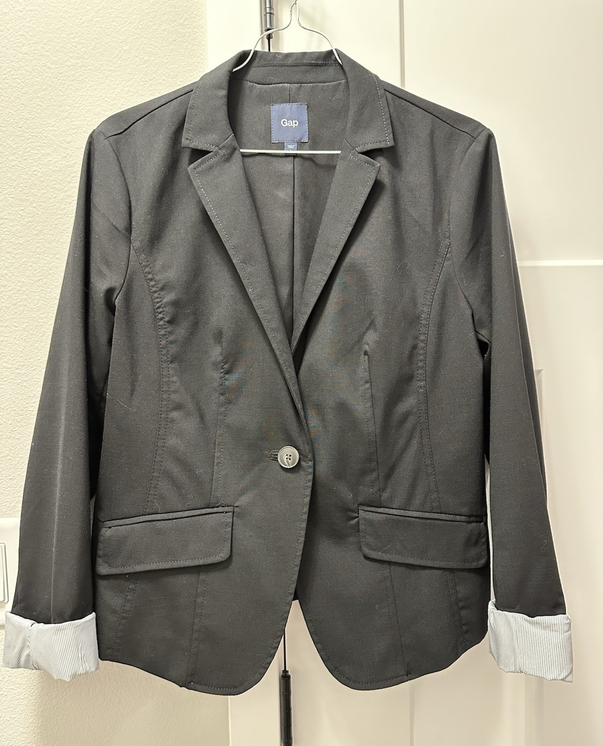 Gap Women’s Black Lined Wool Blend Blazer One-Button Pockets Long Sleeve 8