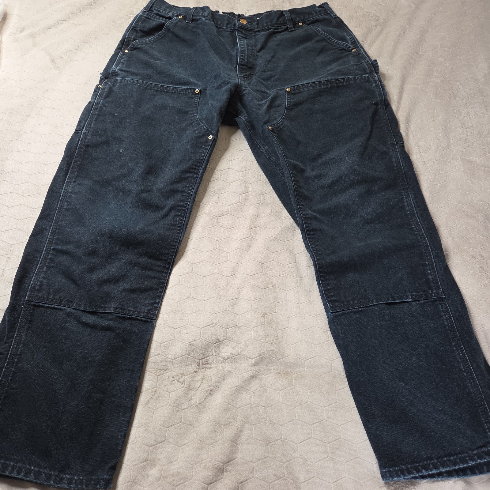 Carhartt B01 BLK Double Knee Black Vintage Canvas Pants, 38×30 Union Made In USA