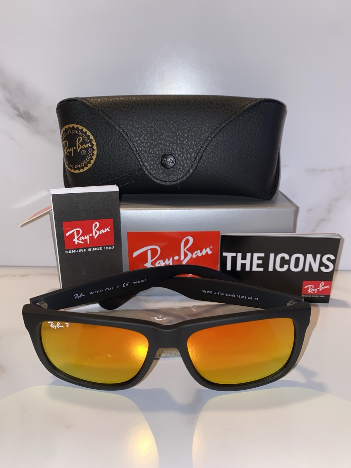 *BRAND NEW* Ray-Ban RB4165 Man Polarized Sunglasses Justin Red Orange Lens UV400