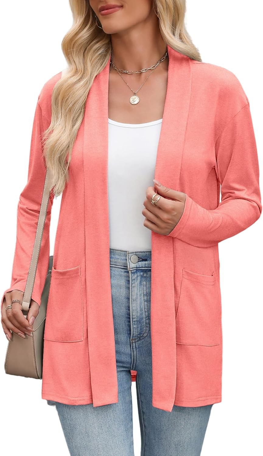 Women’s Lightweight Open Front Cardigan Sweater Casual Loose Knit with Pockets