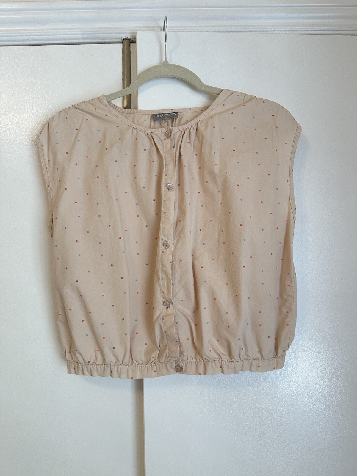 Destination Cream Polka Dot Button-Front Cotton Top Size XS
