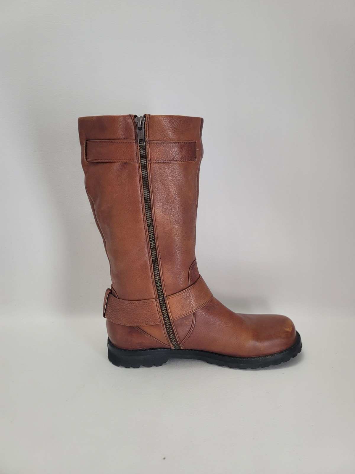 Gentle Souls Brown Camden Moto Double Buckled Up Pebbled Leather Boots Size 8.5