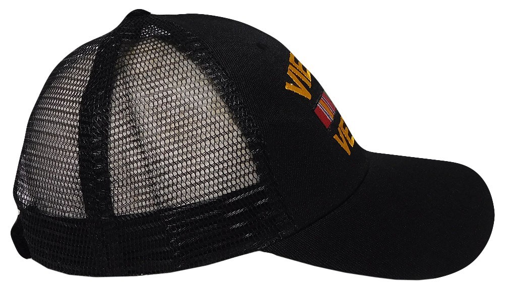 Vietnam Veteran Vet Ribbon Black Mesh Trucker Embroidered Hat Cap – Licensed