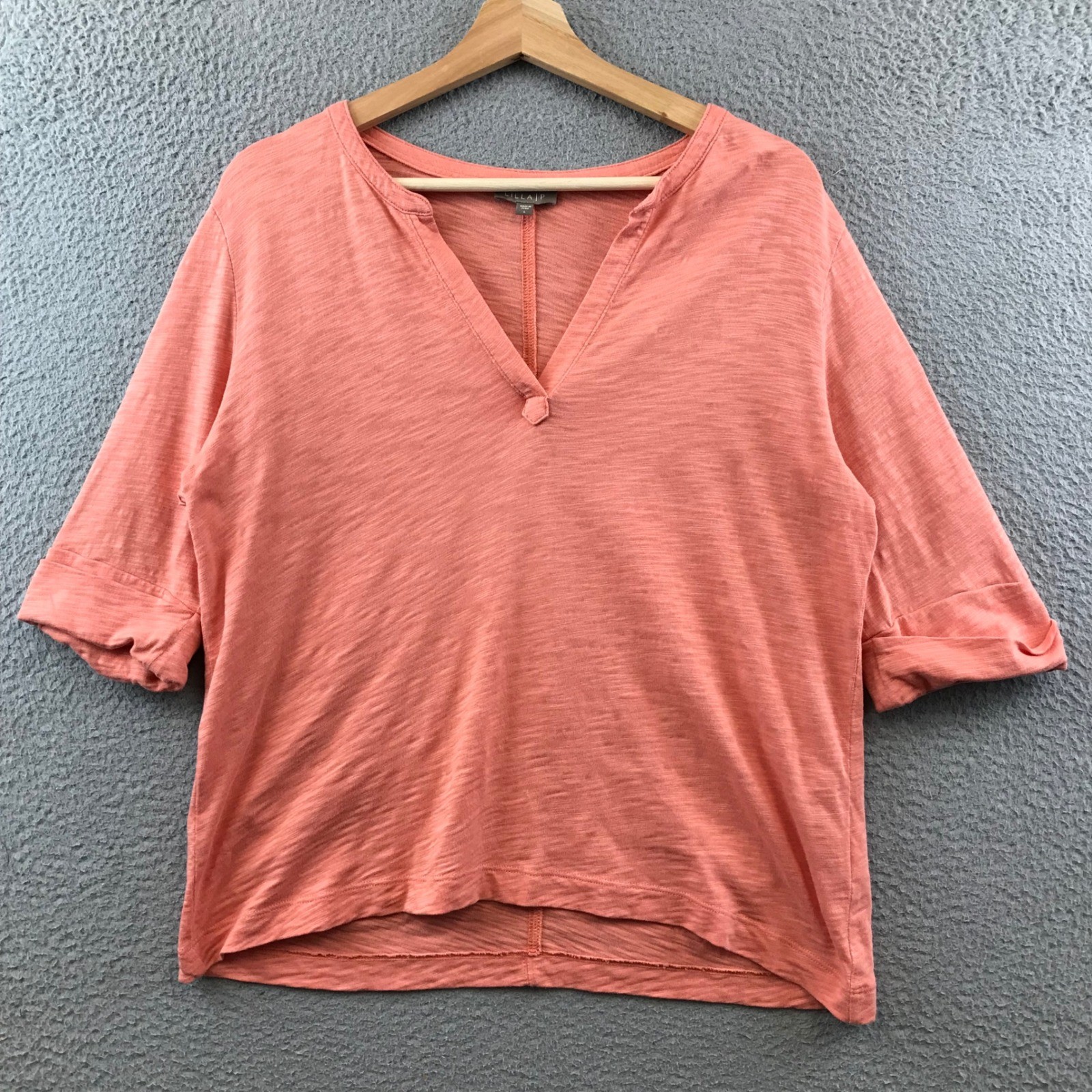 Lilla P Women’s Top Size L Peach V-Neck 3/4 Sleeve Cotton Blend Casual