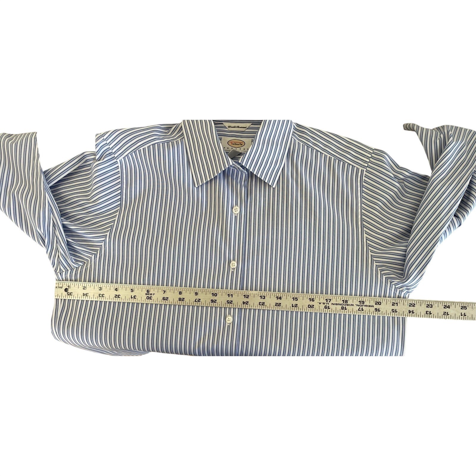 Talbots Petites Blue White Striped Wrinkle Resistant Button Down Shirt Size 10P