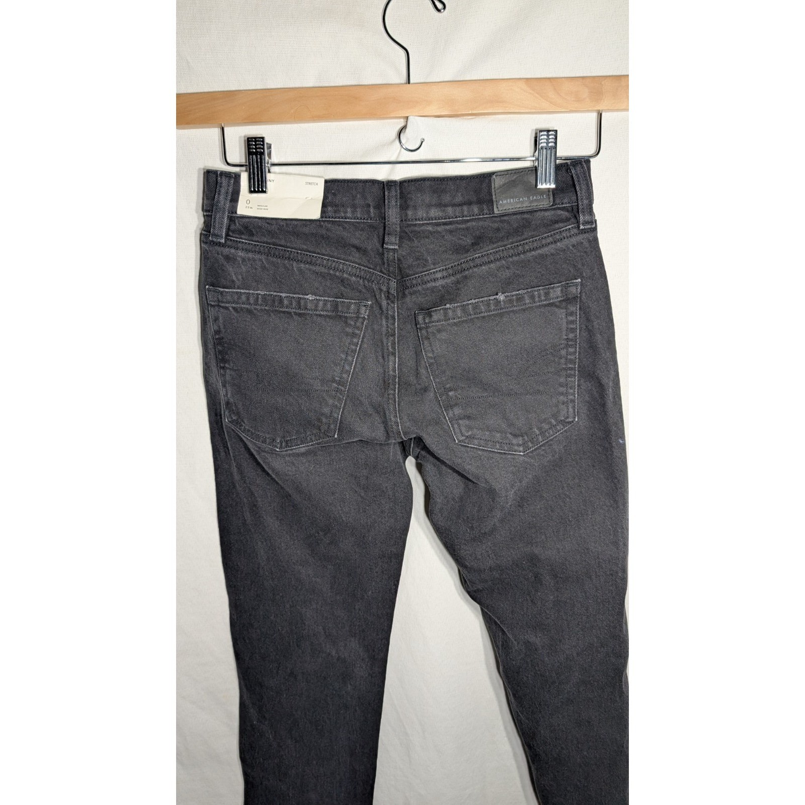 American Eagle Womens Charcoal 90s Skinny Stretch Jeans Sz O 25w Distressed