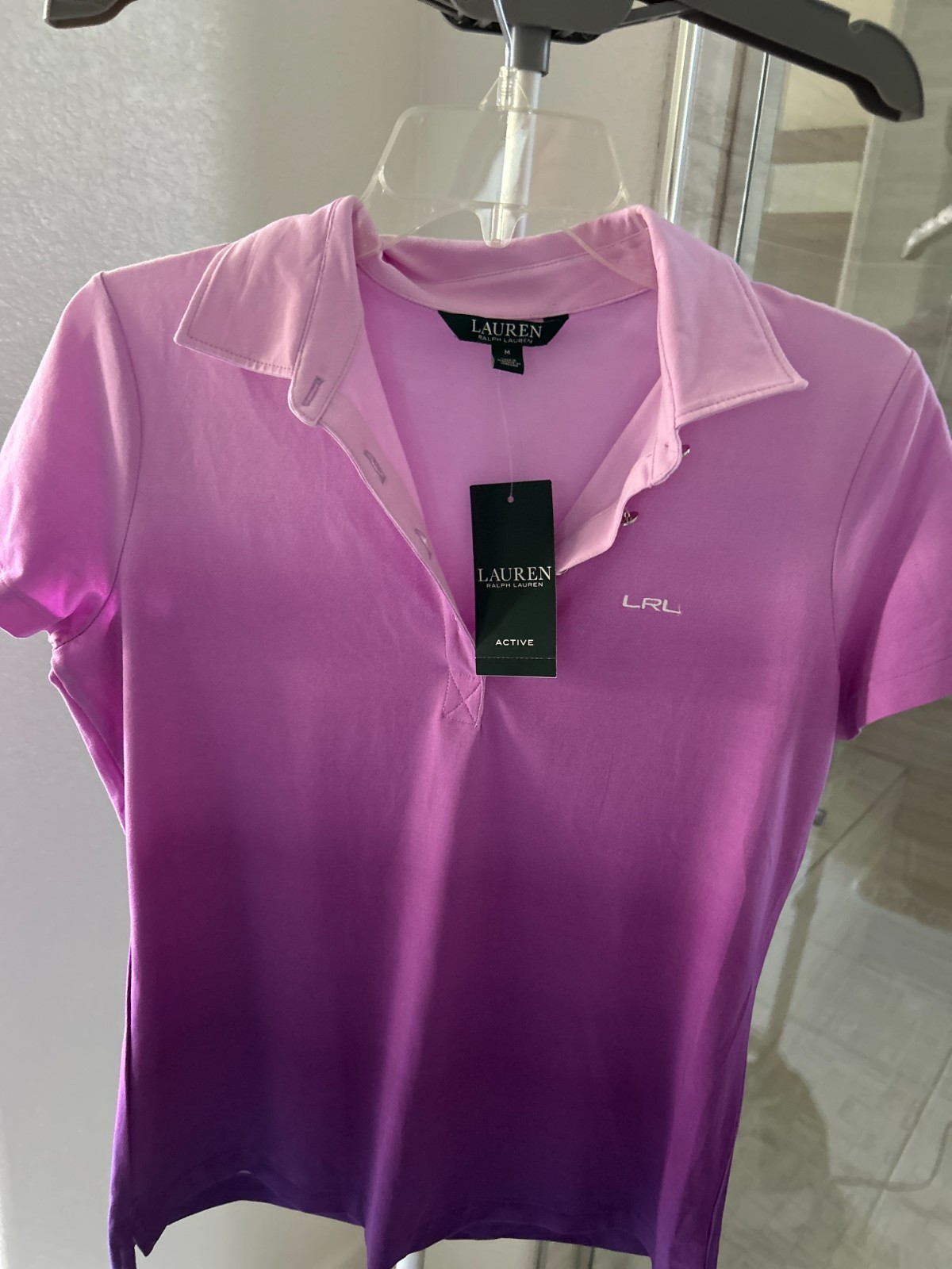 NWT $69 Ralph Lauren Ombre pink/purple knit top M stretch Signature