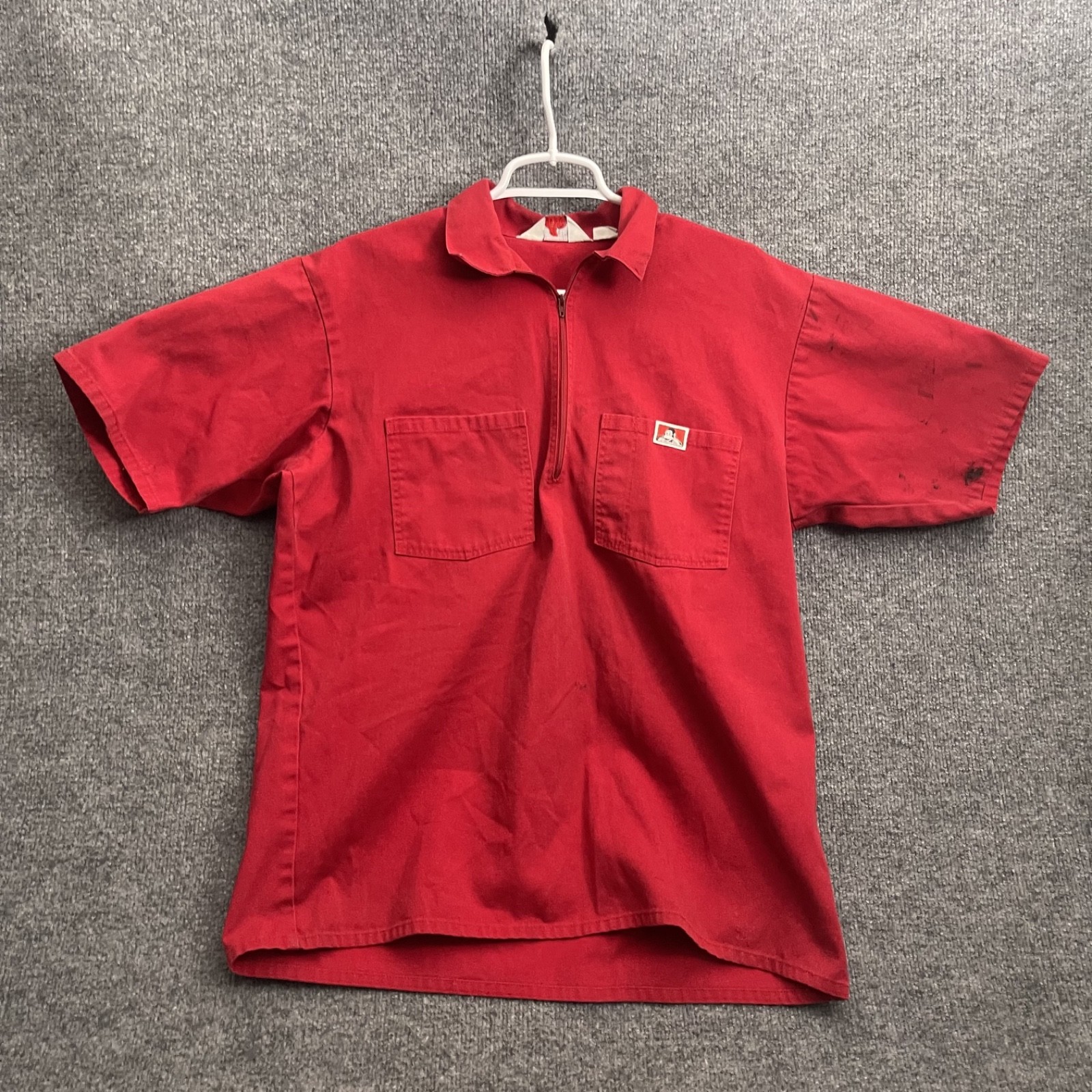Ben Davis Work Shirt Mens Sz L 1/2 Zip Short Sleeve Made in USA Red