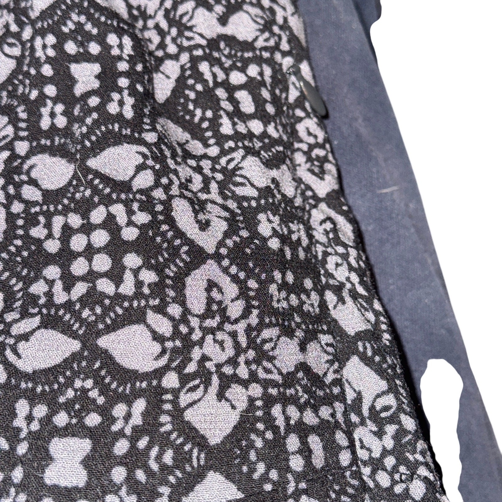 Free People Tegan Border Printed Mini Dress Womens Sz 10 Black White L/S Keyhole