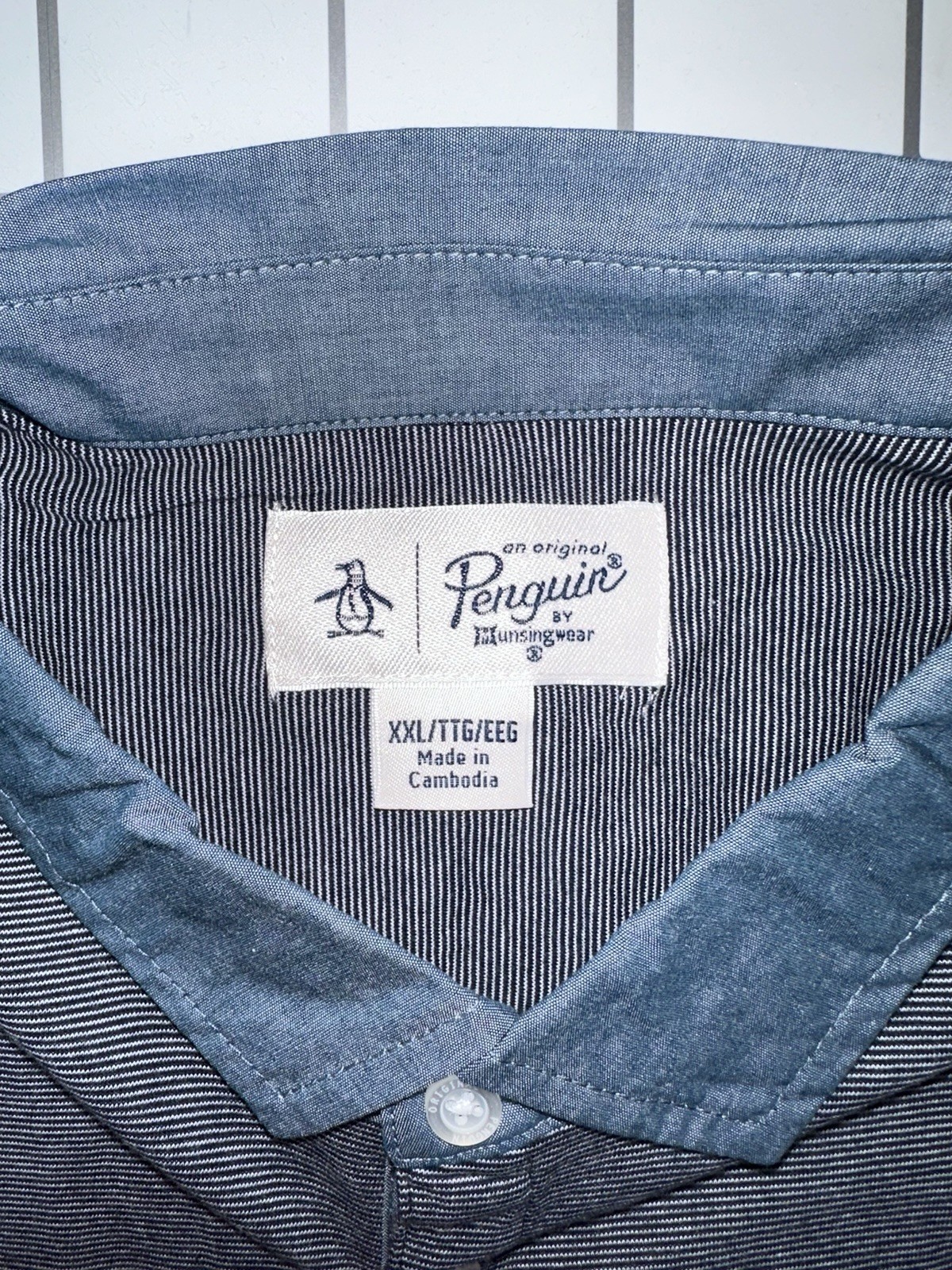NWT Original Penguin Polo Men’s XXL navy/gray micro stripe 100% Cotton Shirt