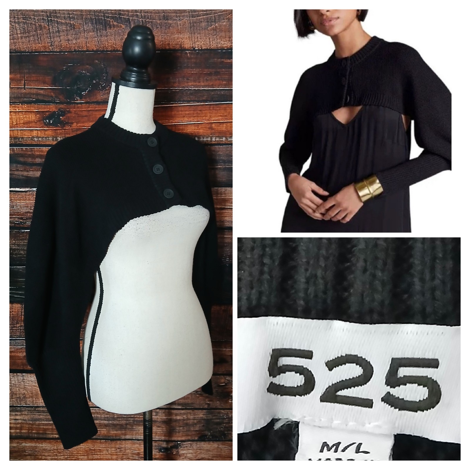 Anthropologie 525 Sweater Size M/L Cropped Shrug Knit Cardigan Black NWT $120