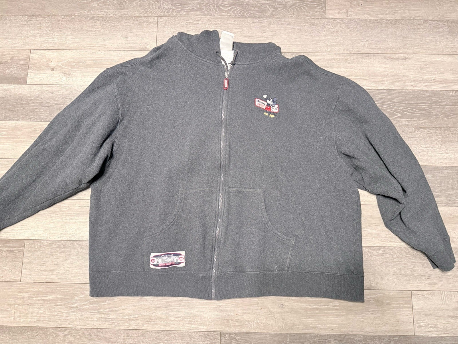 Vintage Disney Store Mickey Gray Full Zip Hoodie Mens XXL Y2k Disneyland Parks