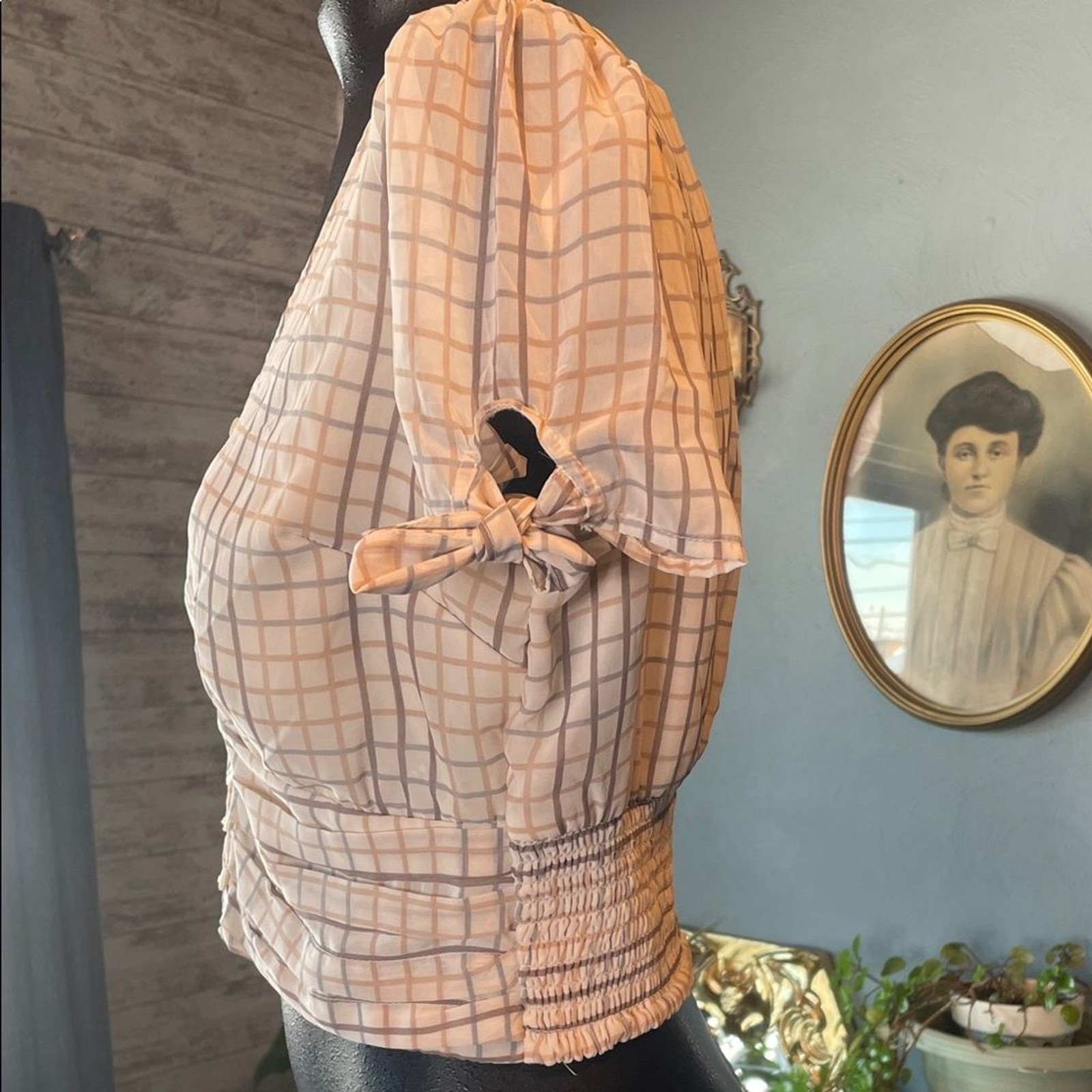 Elegant V-Neck Checkered Blouse