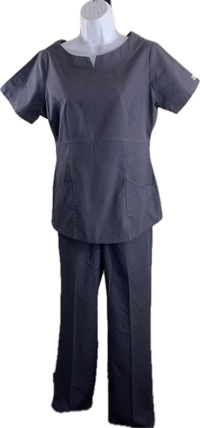 UA Scrubs Womens Small Gray Medical Scrub Set Top and Pants Elastic Waist 2pc