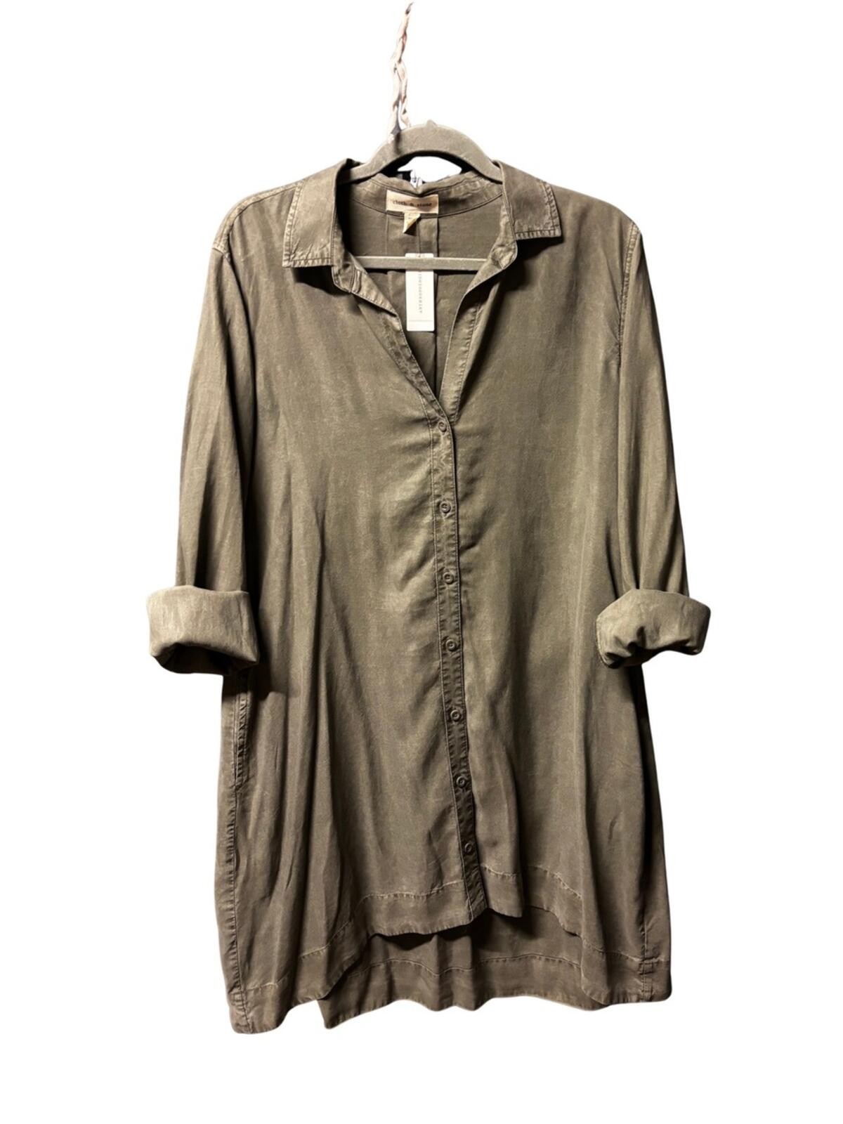 Cloth & Stone Olive Button-Front Shirt Dress • Small • NWT