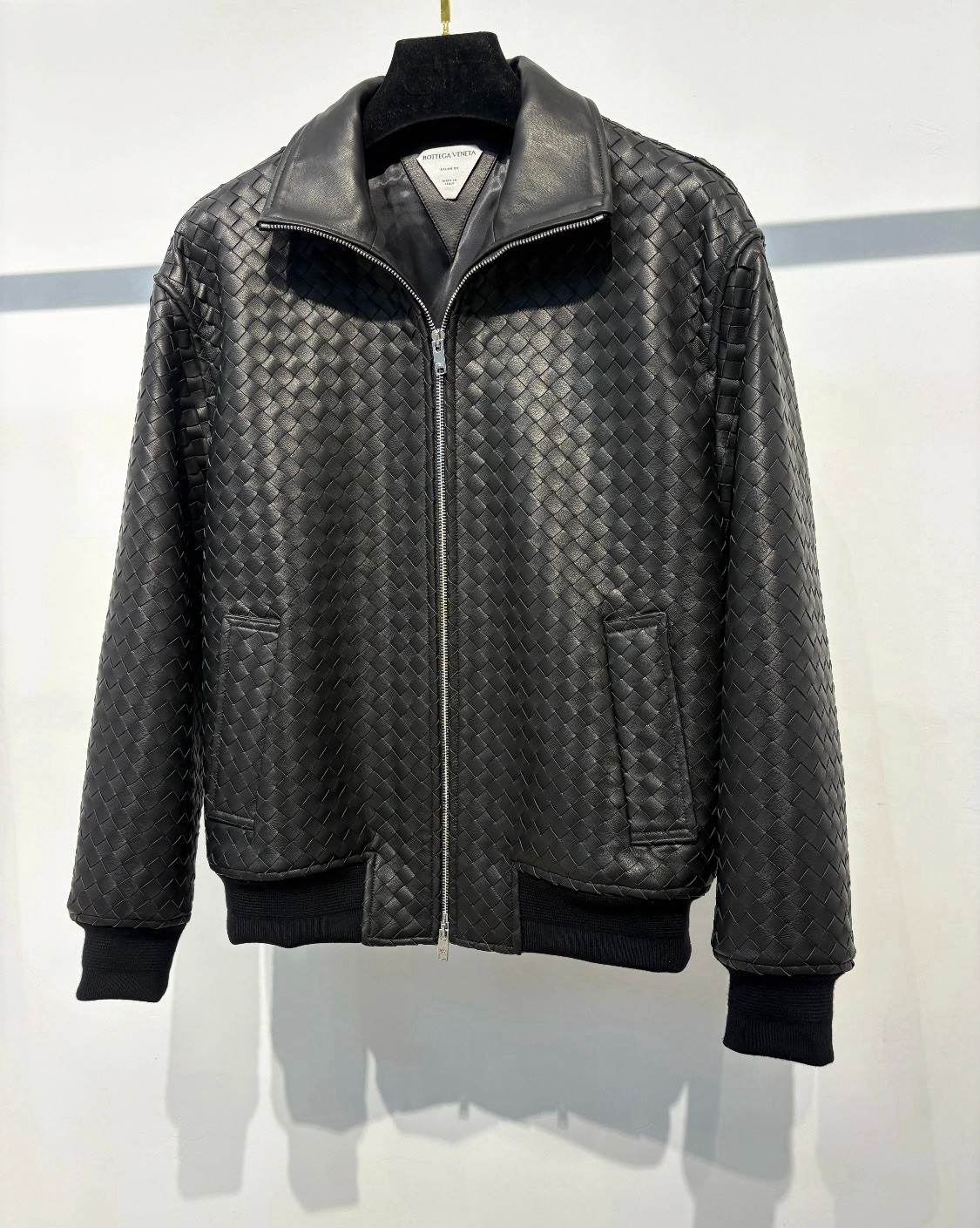 Men’s Black Intrecciato Woven Lambskin Blouson Jacket