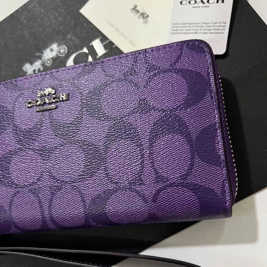 COACH Long Round Zip Wallet with Strap Purple Signature C4452 outlet With Box!!