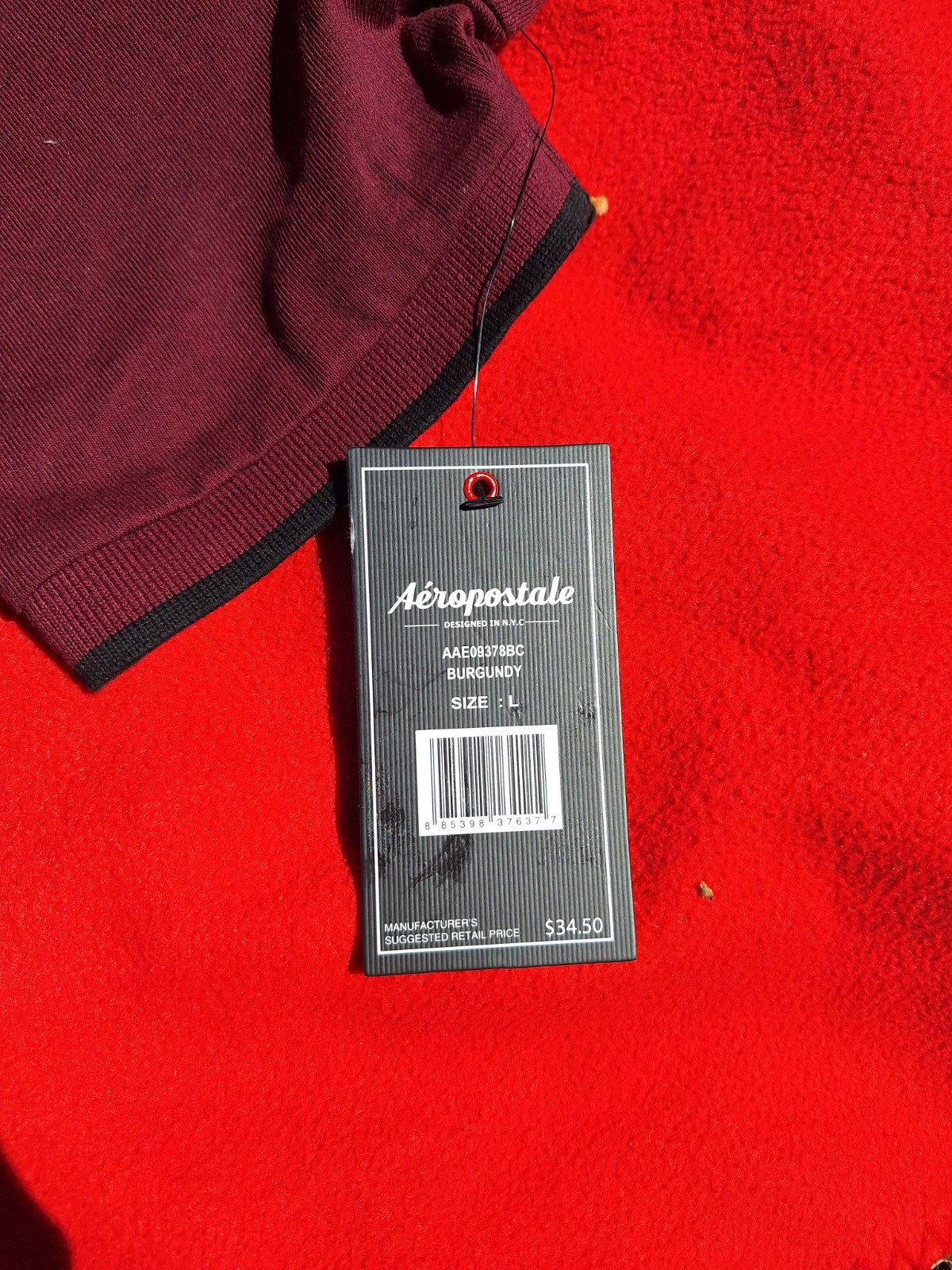 Aéropostale Regular Fit, Burgundy, Cotton Blend Polo Shirt Short Sleeve Men’s, L